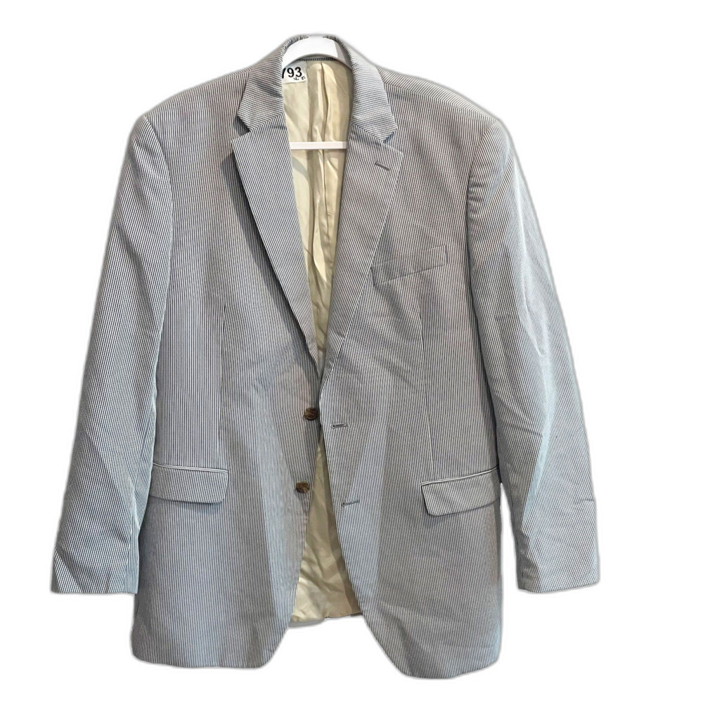Chaps Men Blue White Blazer Sports Coat 42L Pinstripe Single Breast Long Sleeve